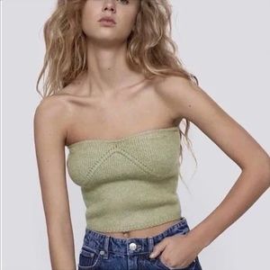 ZARA Cropped Soft Knit Corset Top in Sage Green Size S